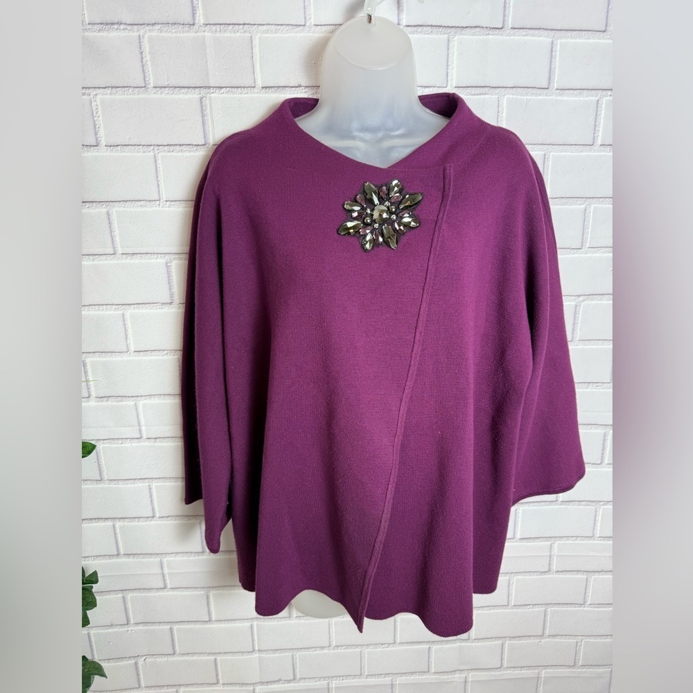 JM Collection Rich Purple Knit Classic Cottagecore Poncho/size L - Picture 3 of 14